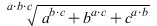 `^`(`+`(`^`(a, `*`(b, `*`(c))), `^`(b, `*`(c, `*`(a))), `^`(c, `*`(a, `*`(b)))), `/`(1, `*`(a, `*`(b, `*`(c))))); 